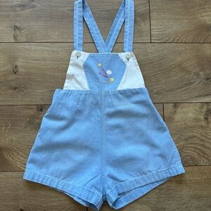 Vintage Light Blue Baby Shortall | 1960s–70s | Embroidered Detail | Fits 6–9M